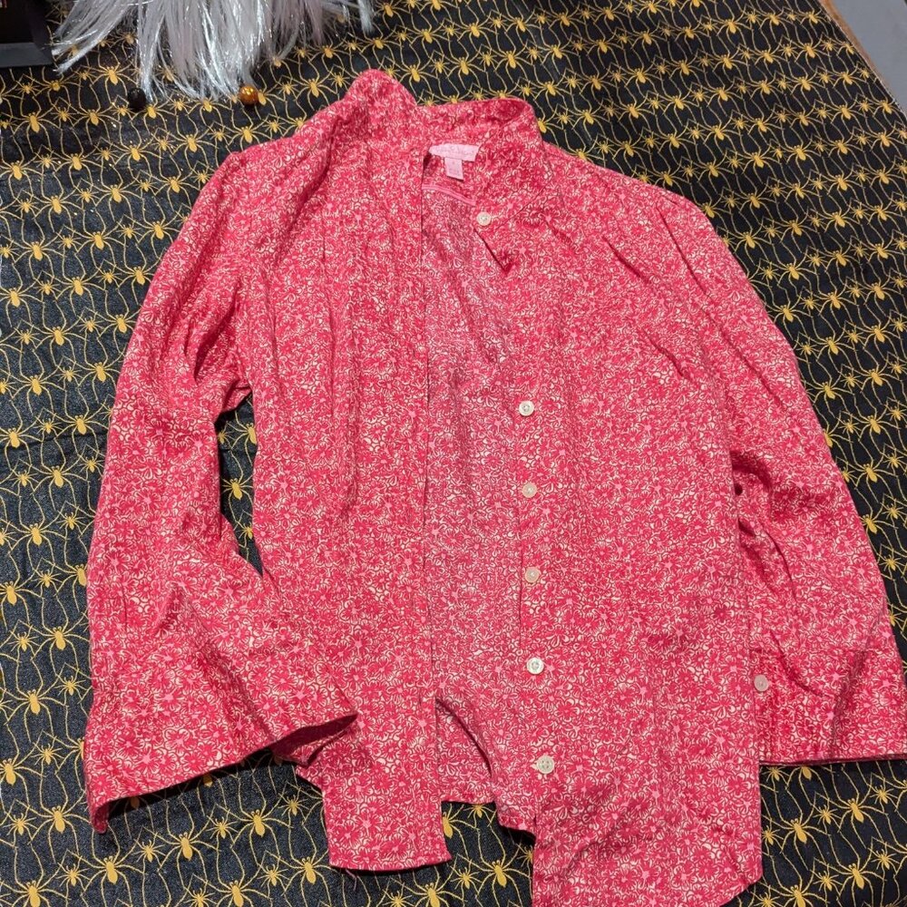 Lilly Pulitzer hot pink and white button down blouse